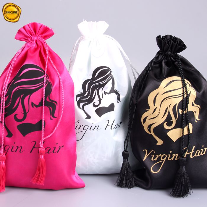 Bolsa de seda rosa com logotipo personalizado para perucas Bolsas personalizadas para perucas